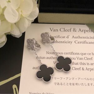 Van Cleef & Arpels Silver and Black Alhambra Drop Earrings